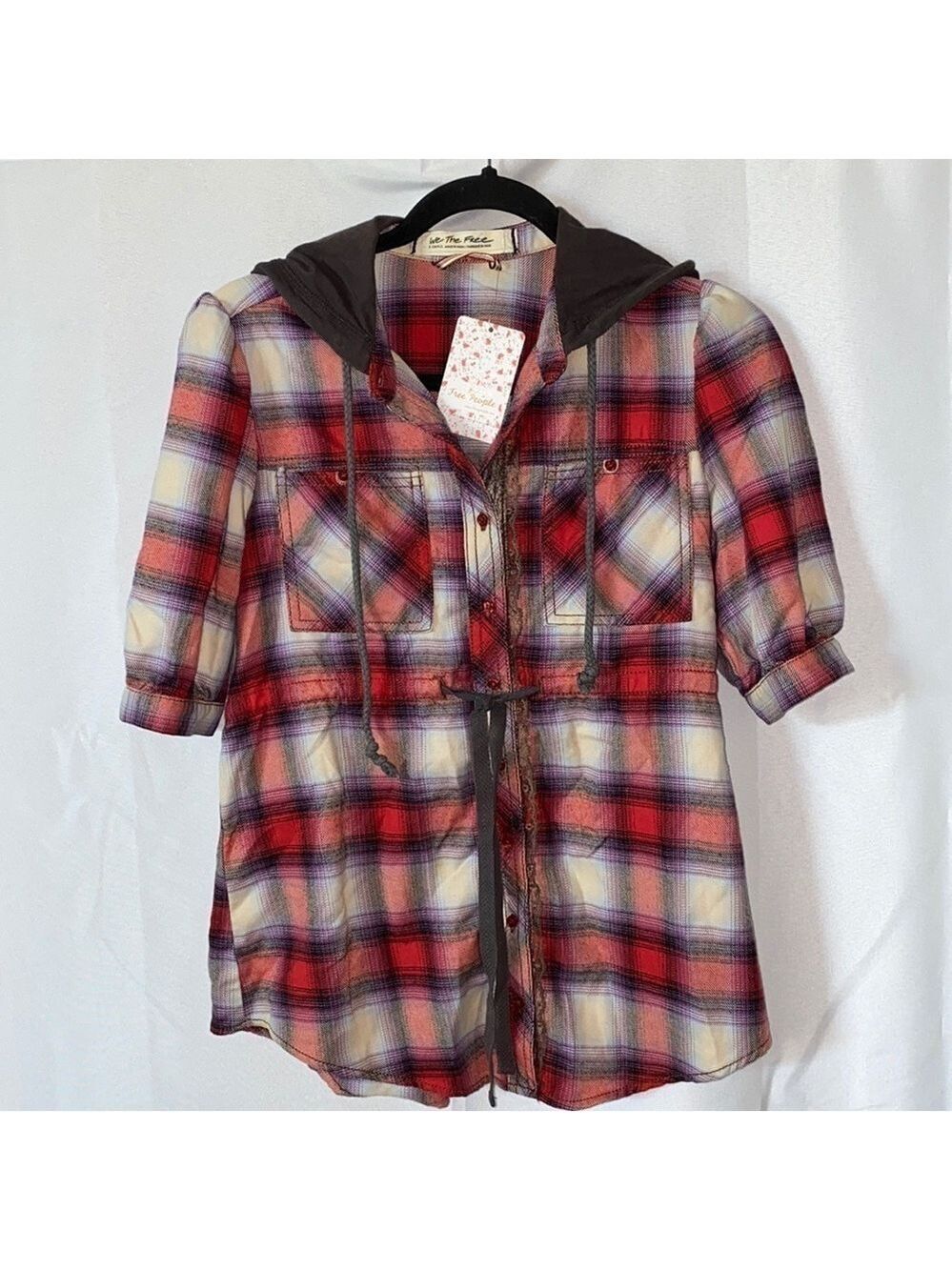Free People Pacific Dawn Plaid Shirt With Hoodie